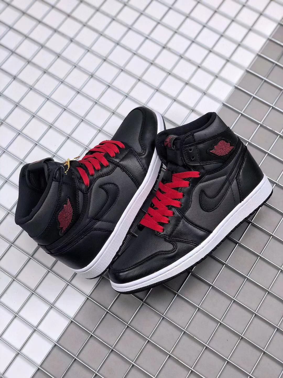 2020 Women Air Jordan 1 High OG Black Satin Shoes - Click Image to Close